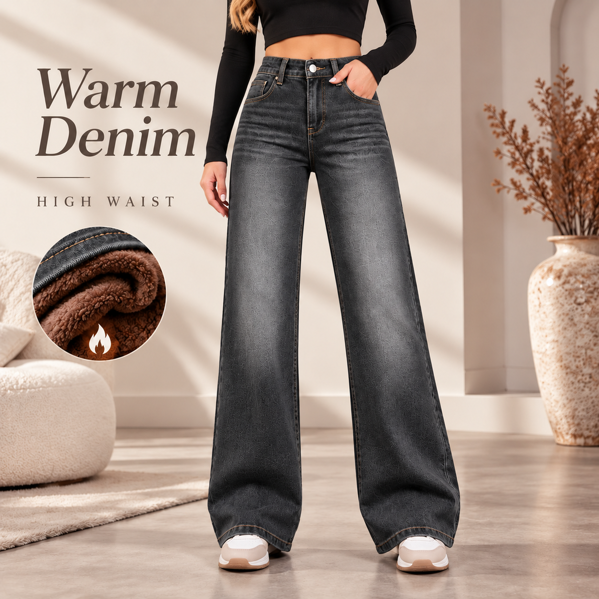 Women's Fleece-Lined Wide-Leg Jeans