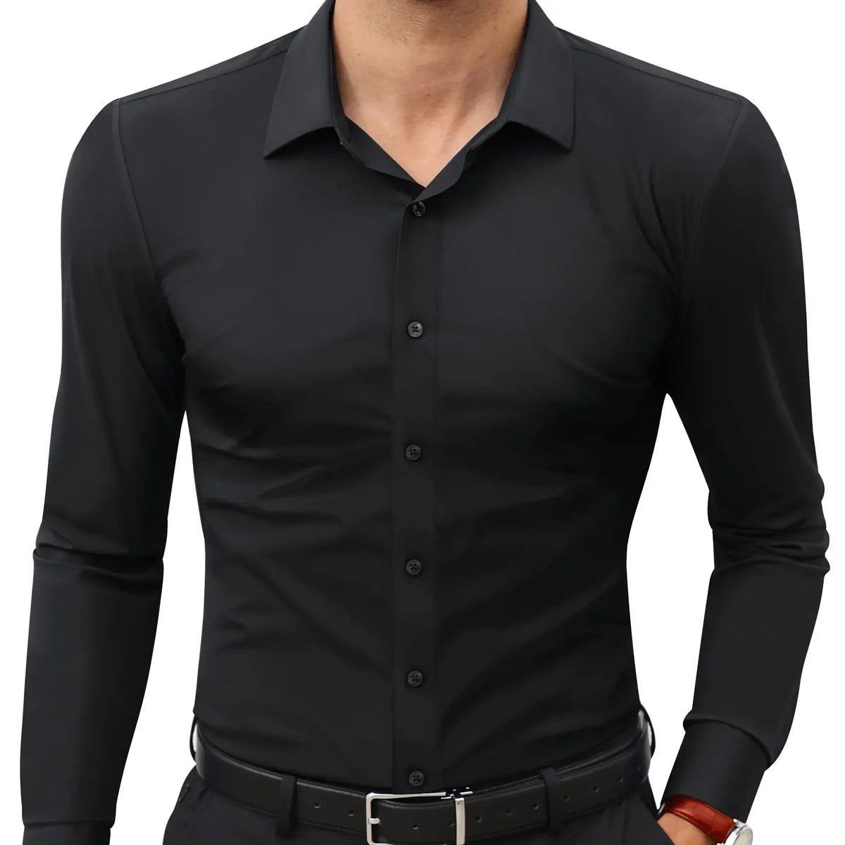 Men's Super Stretchy Dress Shirt Quick-Drying Breathable Anti-Wrinkle