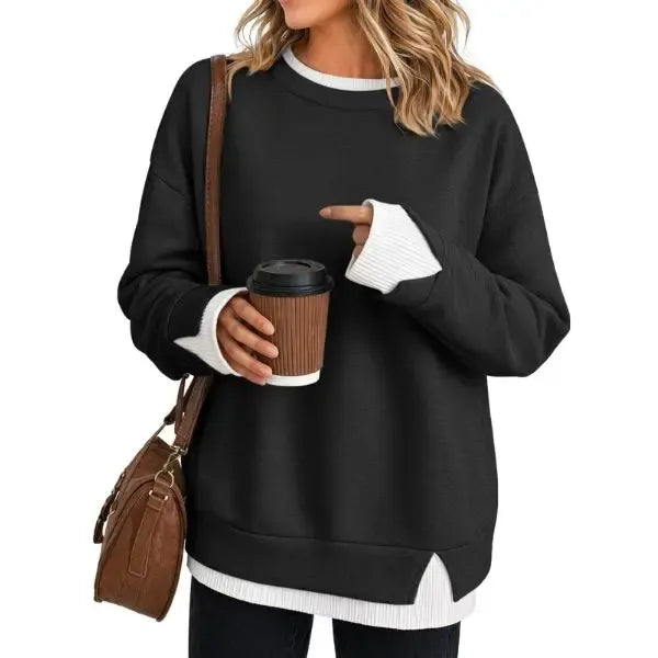 🍂 FALL SPECIAL |🔥 8 FOR ONLY $29.99! Women's Striped Patchwork Oversized Sweatshirts – Cozy Drop Shoulder Casual Tops