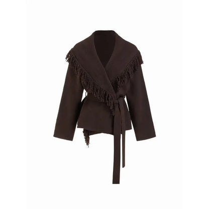 🔥 TODAY ONLY! LIMITED-TIME SALE! Cider Women's Fringed Wool-Blend Wrap Cardigan with Belt – Chic Beige | SHOP NOW!