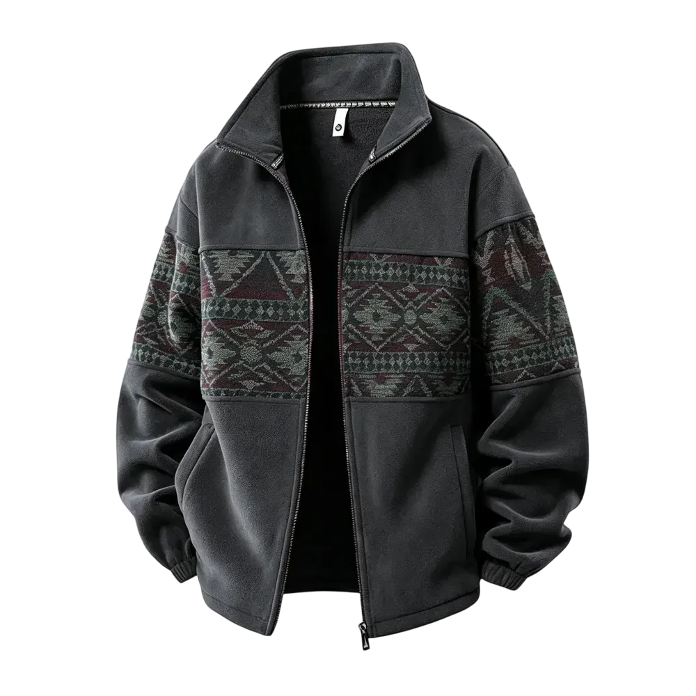 Men's Ethnic Pattern Full-Zip Fleece-Lined Long-Sleeve Jacket