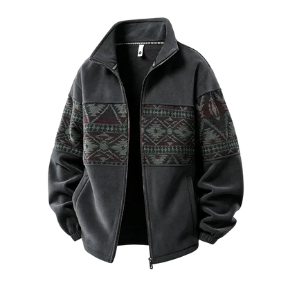 Men's Ethnic Pattern Full-Zip Fleece-Lined Long-Sleeve Jacket