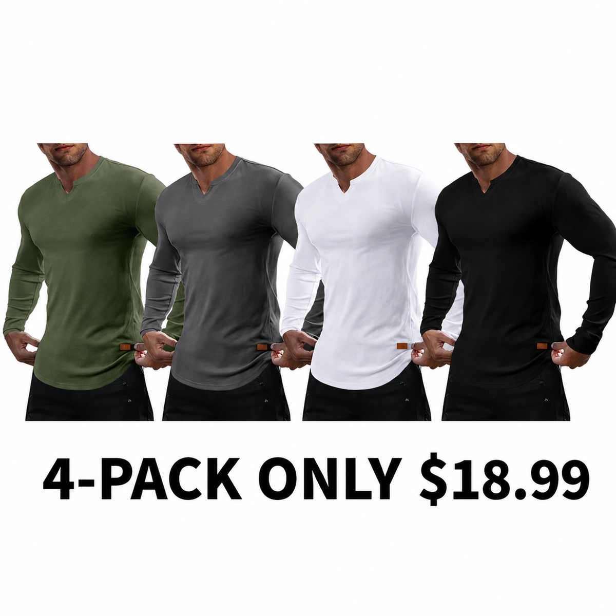 Men's slim-fit V-neck ribbed long-sleeved stretch T-shirt