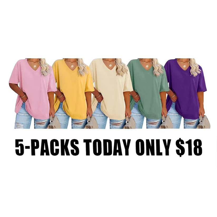 Women's Oversized Short Sleeve V-Neck Blouse – Lightweight Casual Summer Top