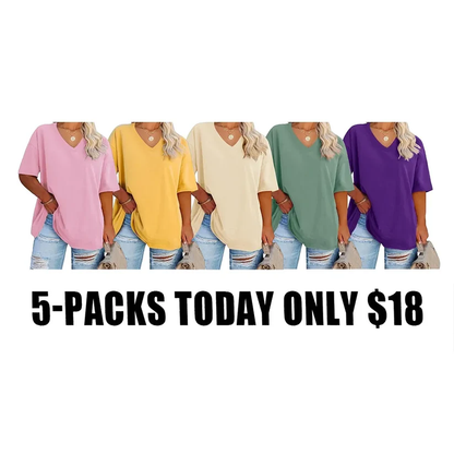 Women's Oversized Short Sleeve V-Neck Blouse – Lightweight Casual Summer Top