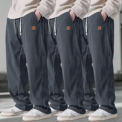 Men's 3-Pack Corduroy Pants – Loose Straight-Leg Drawstring Casual Trousers