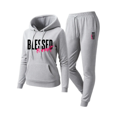 Women's Blessed Graphic Hoodie & Jogger Set – Cozy 2-Piece Casual Tracksuit