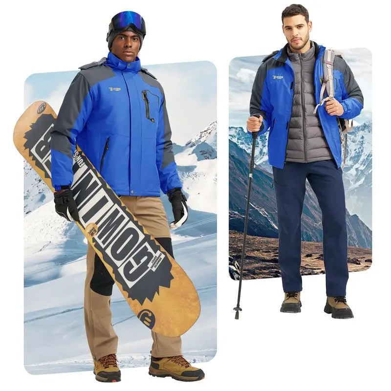 🔥Last day promotion⚡Men's Ski Snow Jacket  Waterproof Insulated Fleece Outdoor Mountain Hooded Winter Coat