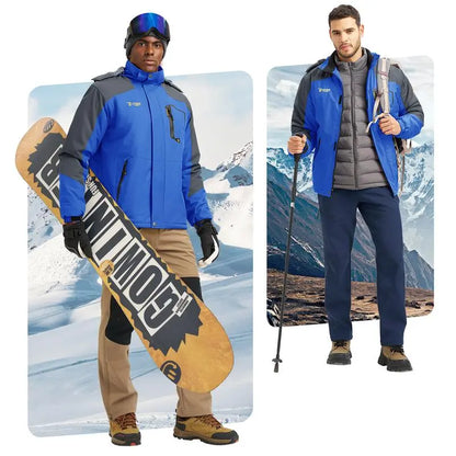 🔥Last day promotion⚡Men's Ski Snow Jacket  Waterproof Insulated Fleece Outdoor Mountain Hooded Winter Coat