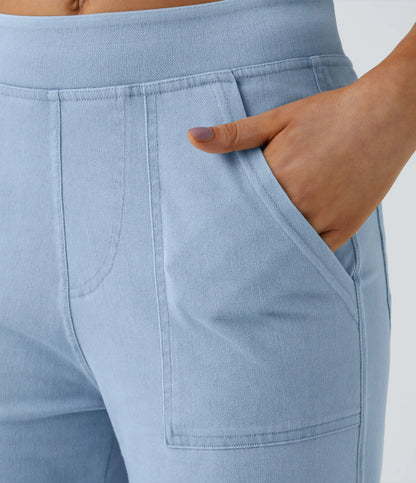 Mid Rise Multi Pockets Straight Leg Stretch Casual Cargo Jeans
