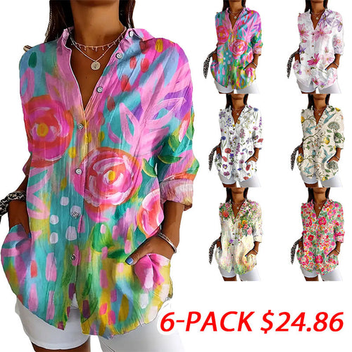 🔥LAST DAY SALE🔥 Women Retro Floral Print Casual Button‑Up Shirt
