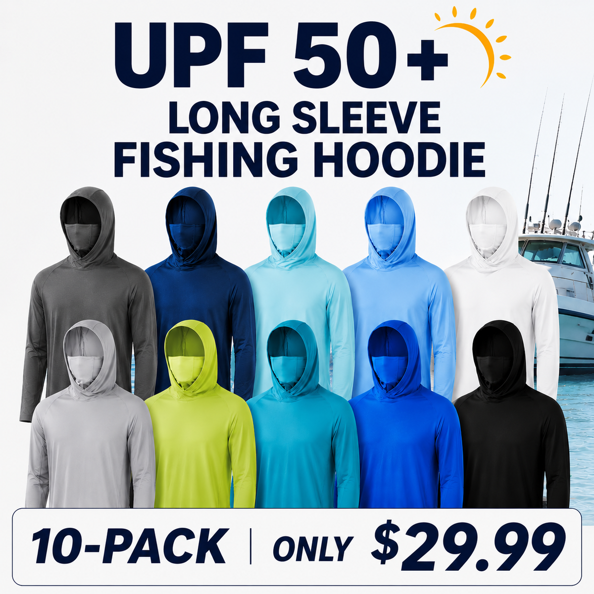 Men's UPF 50+ Long Sleeve Fishing Hoodie with UV Neck Gaiter