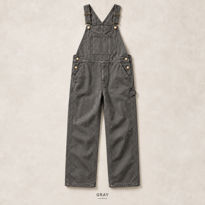 Men's Heavyweight Cotton Denim Overalls Relaxed Fit Straight Leg Dungarees with Multi Pocket Utility