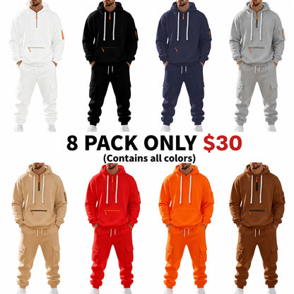 Men's 2-Piece Hooded Tracksuit Set | Casual Cargo Jogger Sweatpants & Oversized Hoodie | Streetwear Outfit