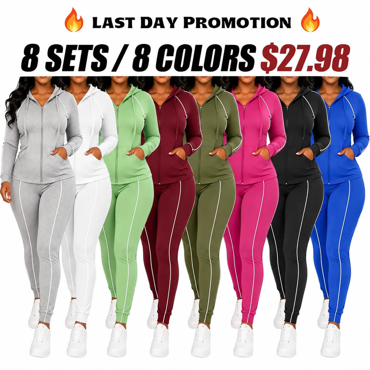 Women's 2-Piece 2026 Autumn/Winter Casual Striped Hooded Jacket & Full-Length Pants Set