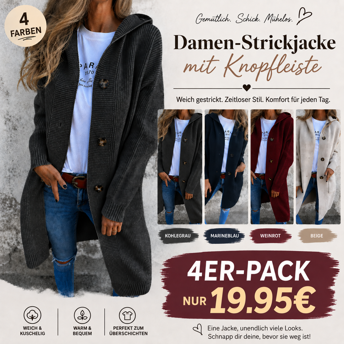 Damen-Strickjacke mit Knopfleiste