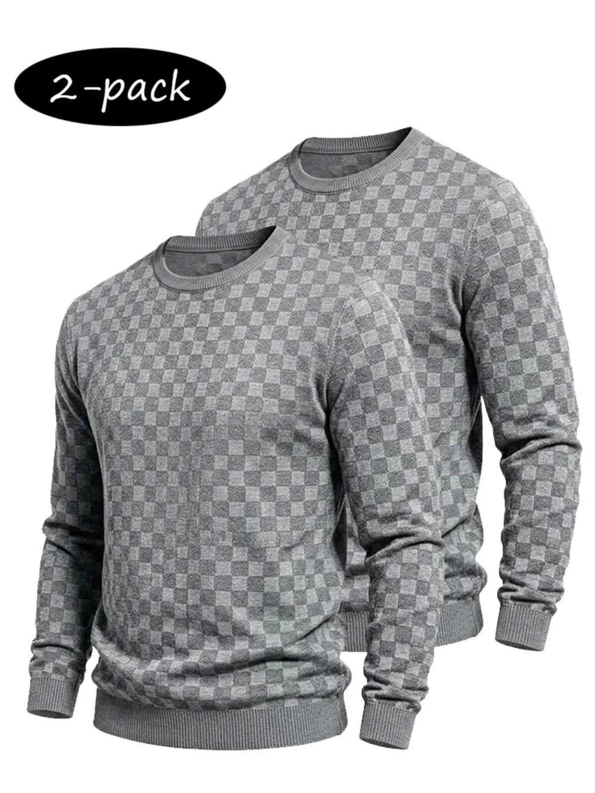 4-Pack Men's Checkered Knit Sweaters – Lightweight Crewneck Long Sleeve Pullovers
