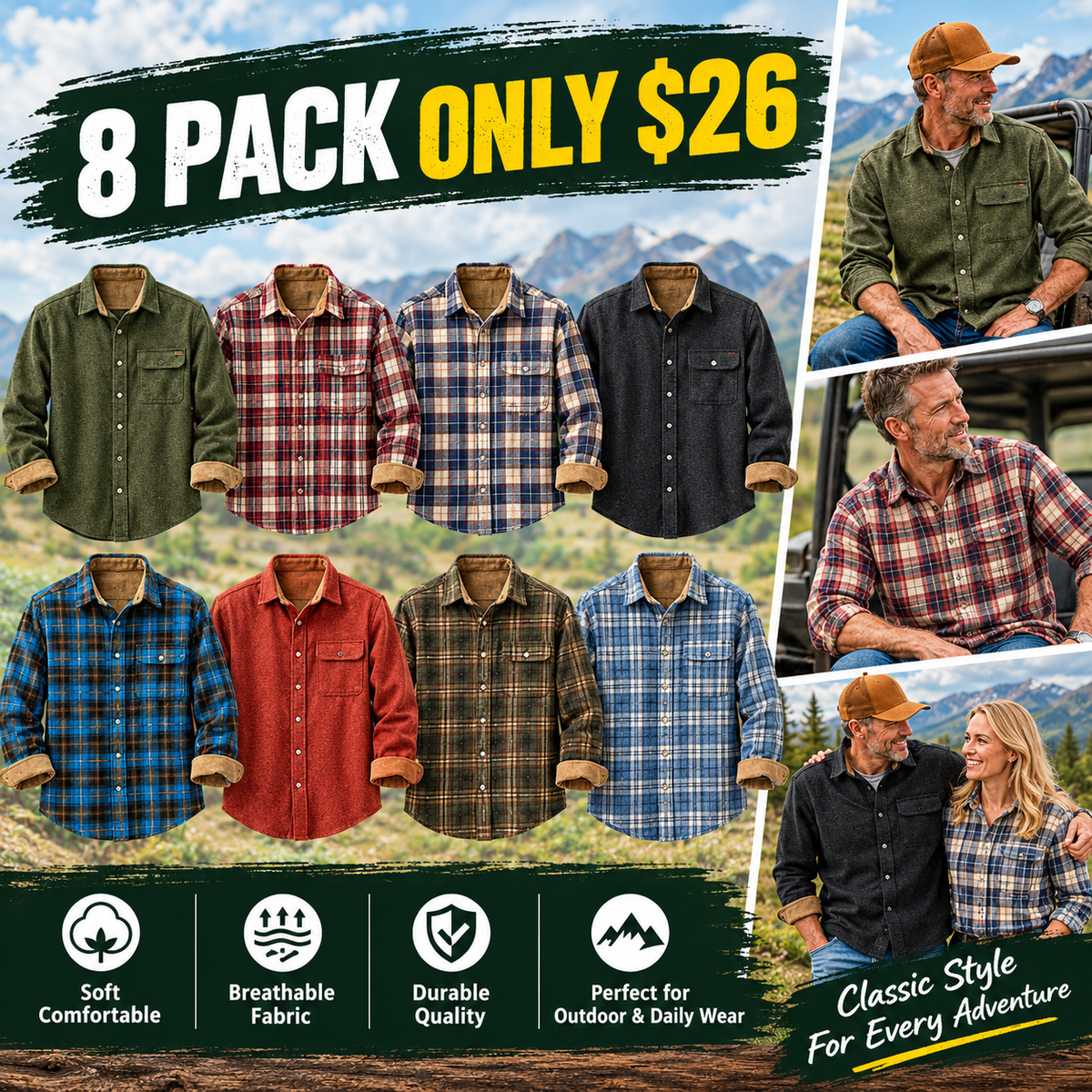 Mens Flannel Long Sleeve Button Down 100% Cotton Shirt