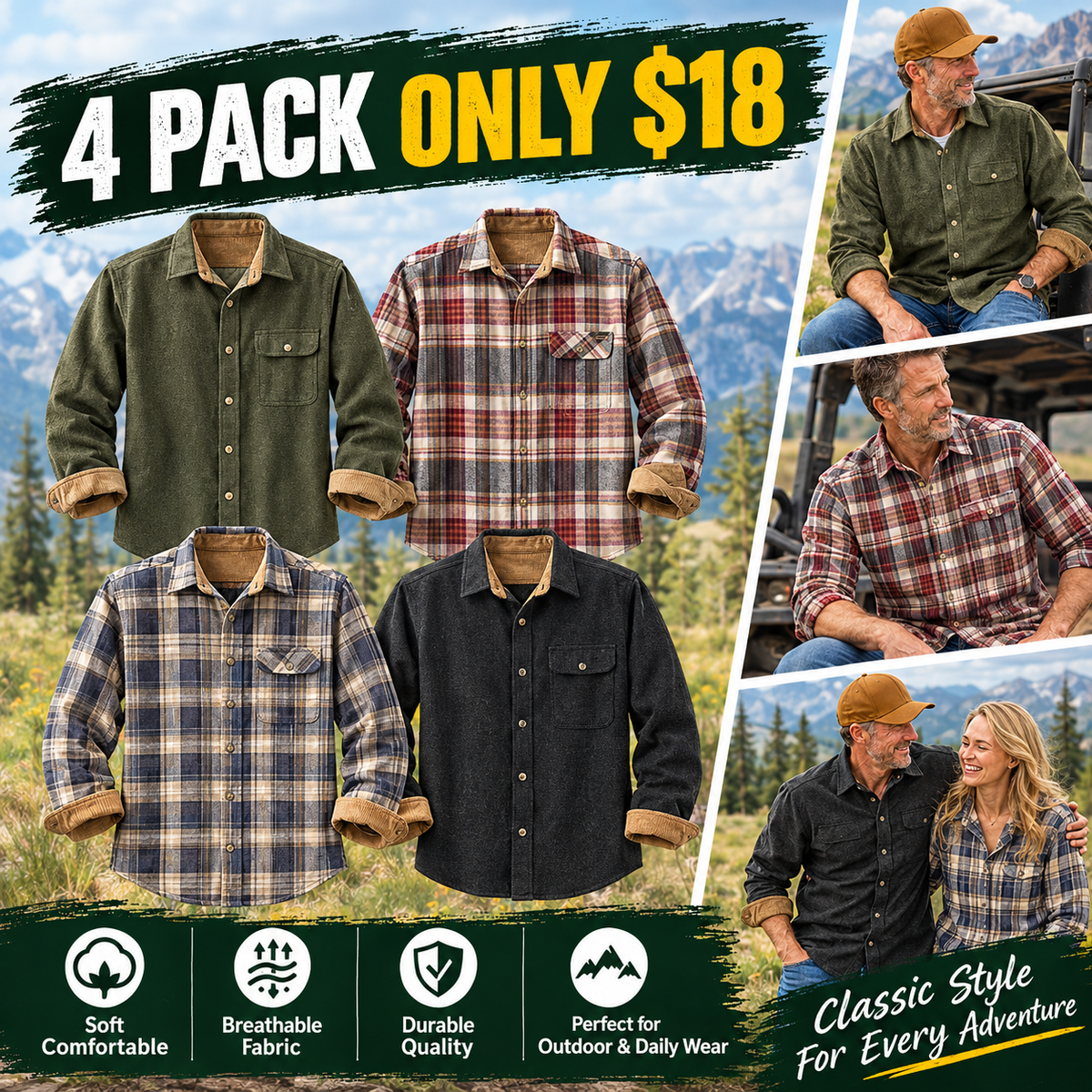 Mens Flannel Long Sleeve Button Down 100% Cotton Shirt