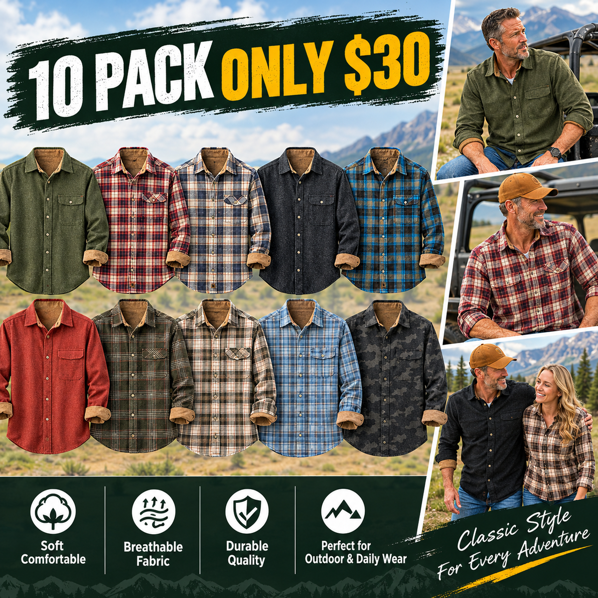 Mens Flannel Long Sleeve Button Down 100% Cotton Shirt