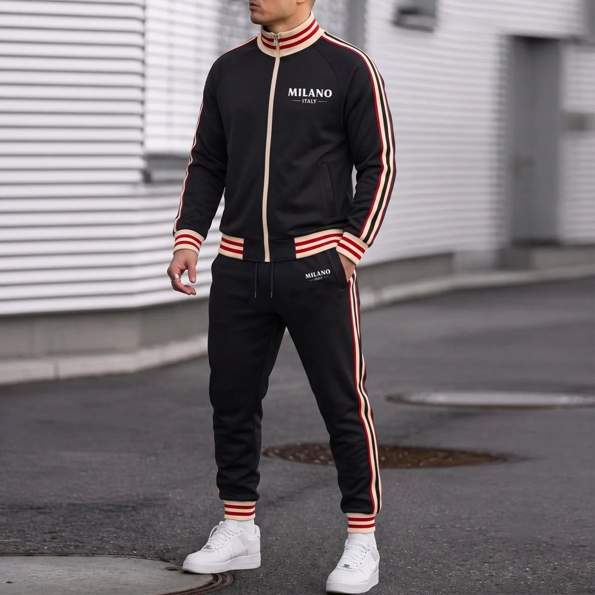 Men’s Retro Milano Two-Piece Tracksuit Navy/Black/Green/Blue Zip Jacket