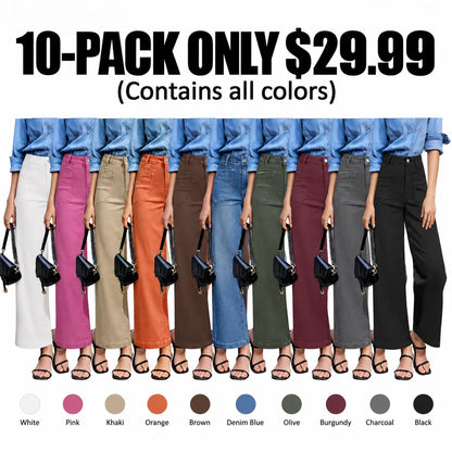 Women's wide leg high-waist stretch denim pants