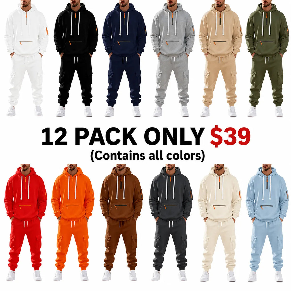Men's 2-Piece Hooded Tracksuit Set | Casual Cargo Jogger Sweatpants & Oversized Hoodie | Streetwear Outfit