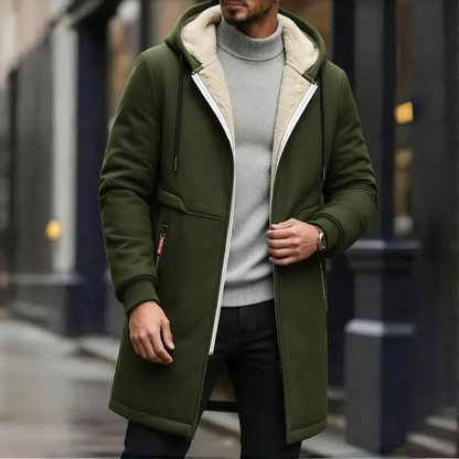 Men's Long Hooded Faux Shearling-Lined Winter Coat