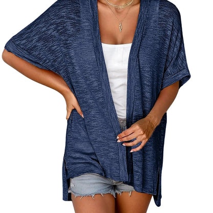 Women's Oversized Short Sleeve Open Front Knit Cardigan Lightweight Summer Beach Cover Up Casual Batwing Knit Top
