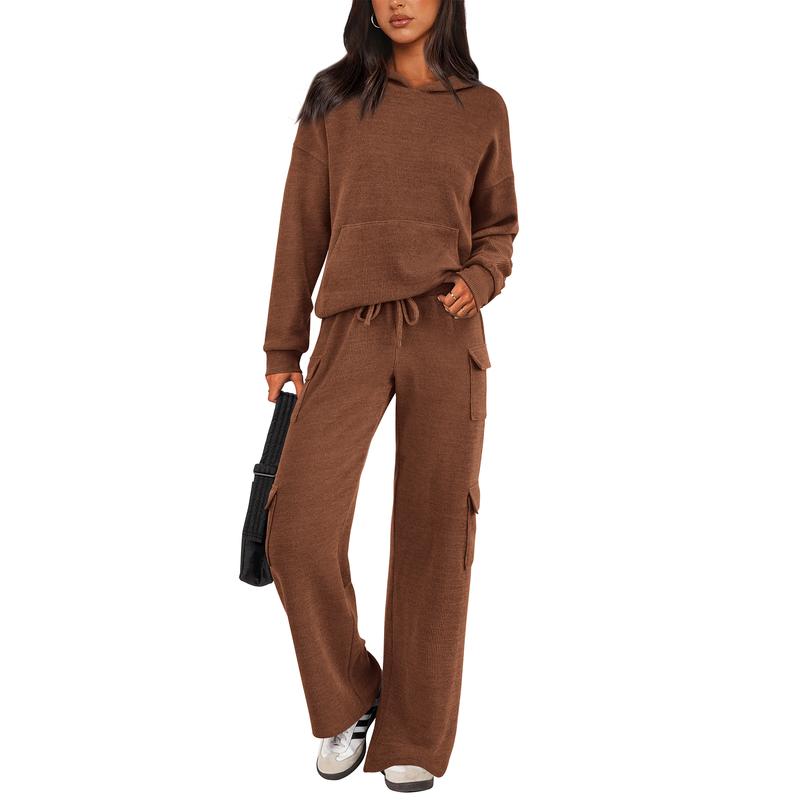 Women's 2-Piece Knitted Sets Hoodie & Wide Leg Pants with Pockets