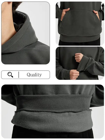 Men's Cotton Blend Hoodie Long Sleeve Pullover Black Beige Casual Wear