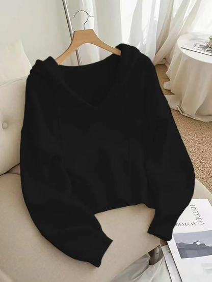 Women's 6-Pack V-Neck Drawstring Hoodie - Loose Fit Soft Knit Pullover, Casual Long Sleeve