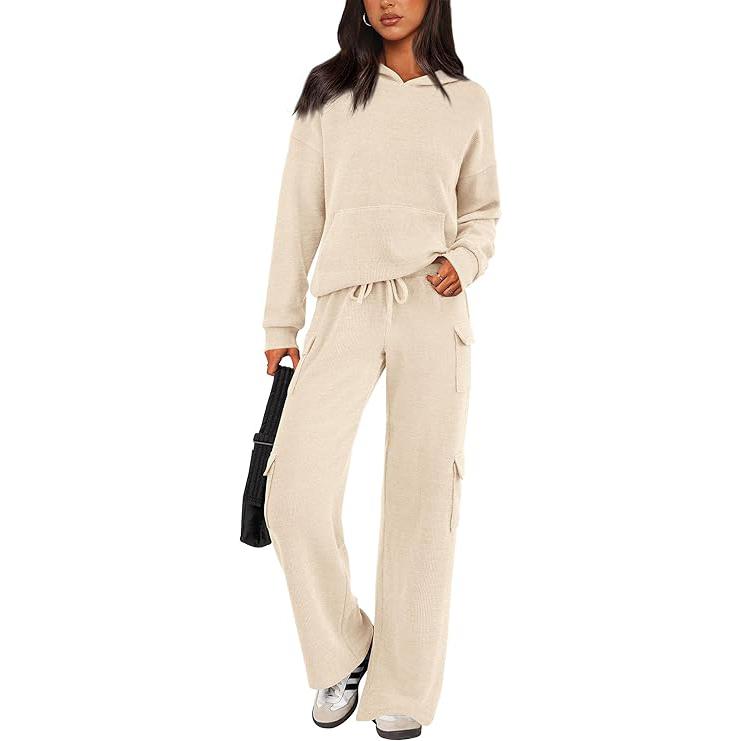Women's 2-Piece Knitted Sets Hoodie & Wide Leg Pants with Pockets