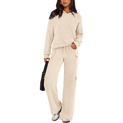 Women's 2-Piece Knitted Sets Hoodie & Wide Leg Pants with Pockets