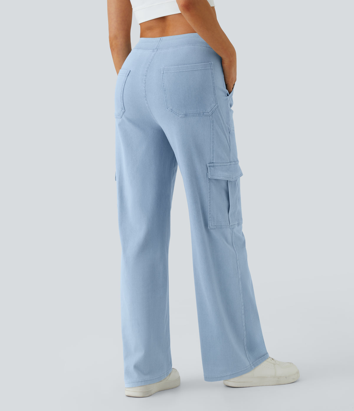 Mid Rise Multi Pockets Straight Leg Stretch Casual Cargo Jeans