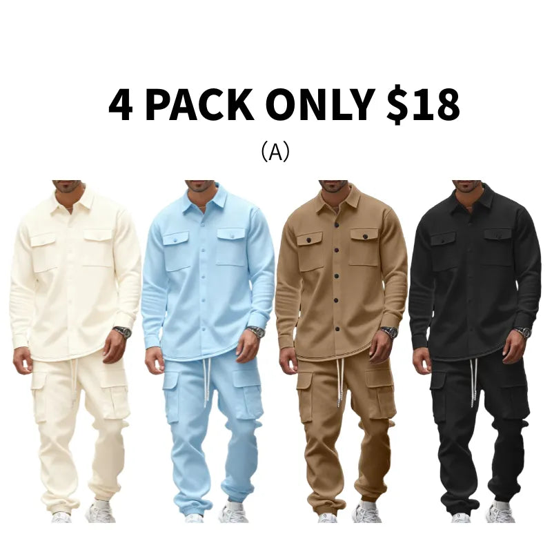 8-Pack Mens Shirt Jacket & Cargo Pants Sets  Only $24 (All Colors Included)