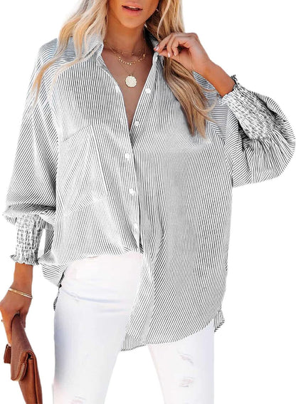 Women's Striped Oversized Button Down Shirt | Casual Long Sleeve Top