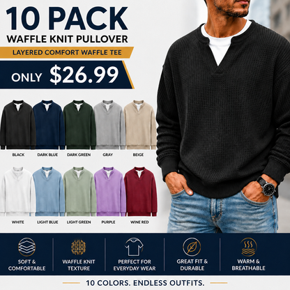 🍂 FALL & WINTER DEAL | 5 FOR $19.99 | 10 FOR ONLY $26.99! Men's Thermal Waffle Knit Pullover – Soft & Cozy Long Sleeve Sweater