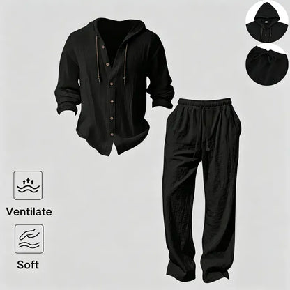 Men's Linen Hooded Two-Piece Set