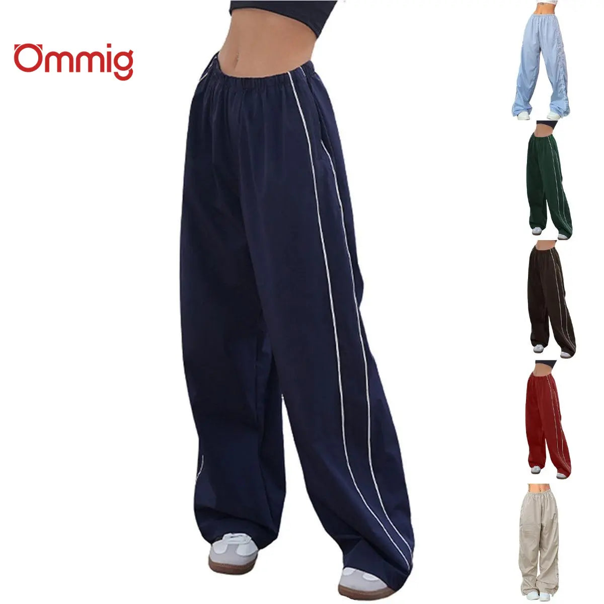 Women's Parachute Pants Wide Leg Baggy Pants Y2K Elastic Waist Jogger Sweatpants Track Pants Streetwear