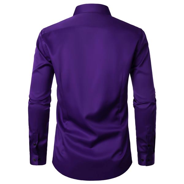 Men's Satin Long Sleeve Dress Shirt Slim Fit