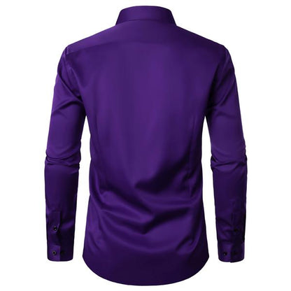 Men's Satin Long Sleeve Dress Shirt Slim Fit