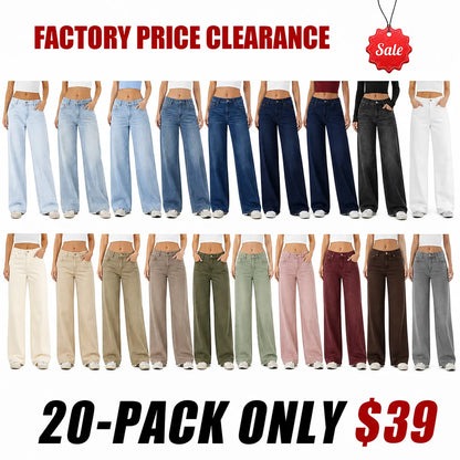 Low Rise Zip Pocket Washed Wide Leg Loose Casual Denim Jeans