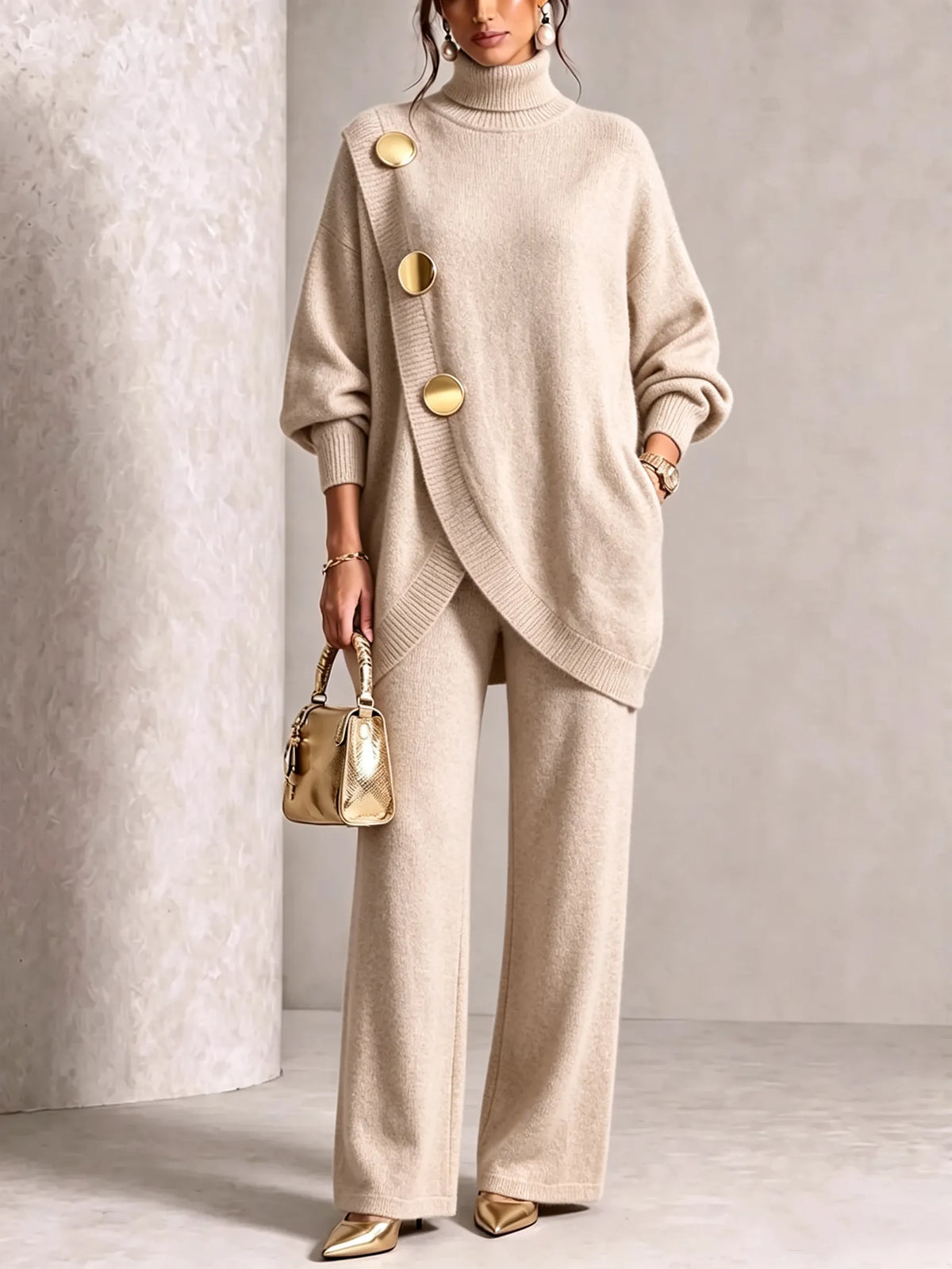 Elegant Knit Asymmetrical Button Set