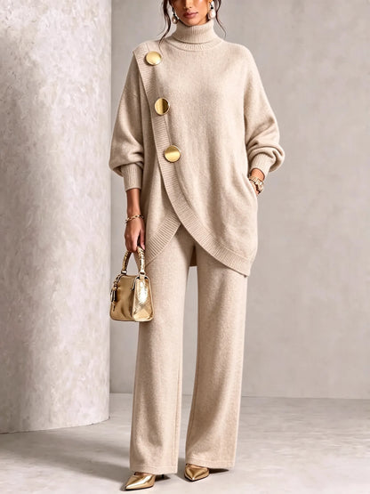 Elegant Knit Asymmetrical Button Set
