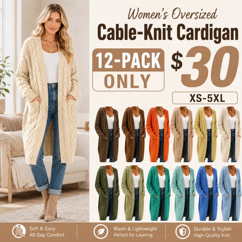 Women's Oversized Acrylic Cable-Knit Cardigan