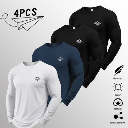 Men's 4-Pack Long Sleeve T-Shirts – Soft Crewneck Everyday Casual Basics