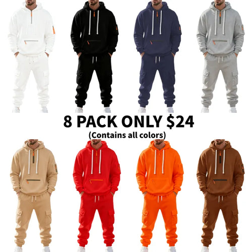 Men's 8-Pack Hoodie & Cargo Pants Tracksuit Set