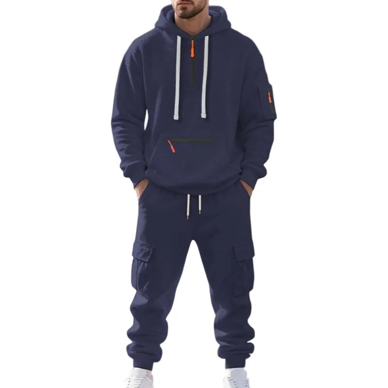Men's 2-Piece Hooded Tracksuit Set | Casual Cargo Jogger Sweatpants & Oversized Hoodie | Streetwear Outfit
