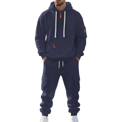 Men's 2-Piece Hooded Tracksuit Set | Casual Cargo Jogger Sweatpants & Oversized Hoodie | Streetwear Outfit